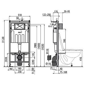 Instalatie wc incastrat cu cadru Alcaplast SADROMODUL AM101/1120 CU BUTON M578 NEGRU SI IZOLATIE M91