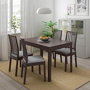 Set de masa si scaune IKEA Ekedalen/ Ekedalen Dark Brown Orrsta -gray (4 scaune)