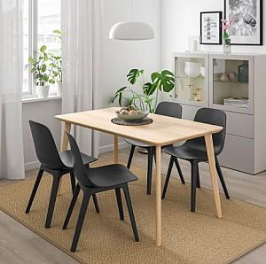 Set de masa si scaune IKEA Lisabo / Odger  ash veneer, anthracite  (4 scaune )
