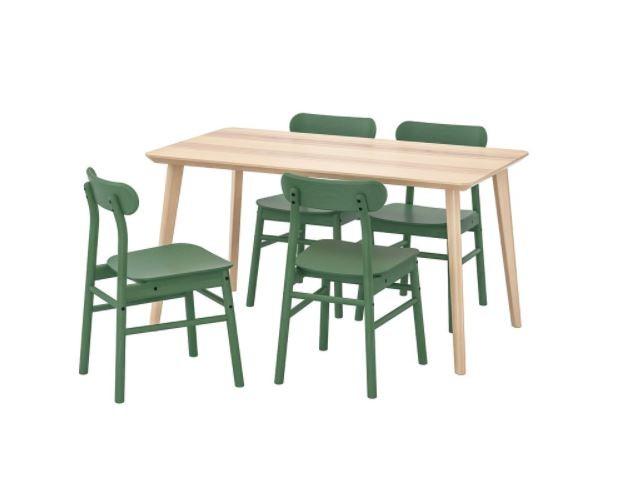 Set de masa si scaune IKEA Lisabo / Ronninge ash veneer, green (4 scaune)