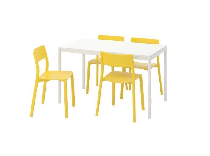 Set de masa si scaune IKEA Melltorp / Janinge white-yellow (4 scaune)