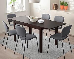 Set de masa si scaune IKEA Laneberg/Karljan dark brown / gray 130/190x80 cm (4 scaune)