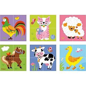  VIGA 4pcs 6-side Cube Puzzle – Farm Animals
