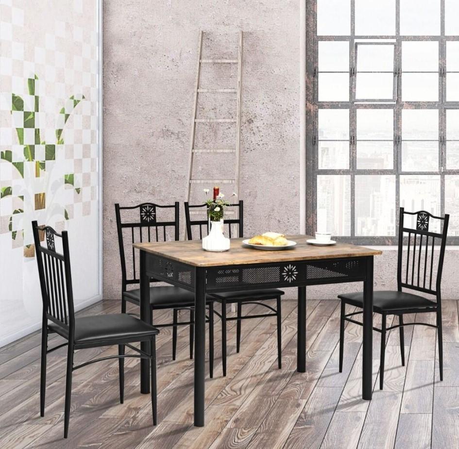 Set de masa si scaune Costway HW66276BK (Wood/Black)