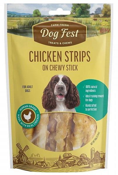 Snackuri pentru caini Dog Fest Chicken strips on chewy stick 90g