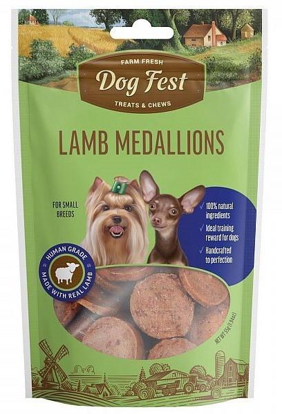 Snackuri pentru caini Dog Fest Lamb medallions 55g