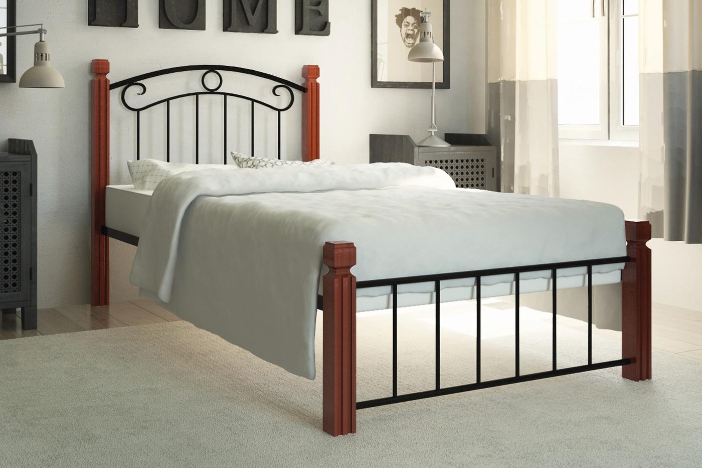 Pat Metall-Design Monro 90x200 (picioare lemn) Negru/Mar