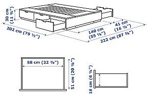 Pat IKEA Nordli cu depozitare 140х200 Alb