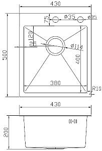 Chiuveta de bucatarie Fabiano Nano PVD Gold 43x50mm