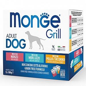 Hrana umeda pentru caini Monge GRILL MIX BOX ADULT BEEF/COD/CHICKEN 12x100gr