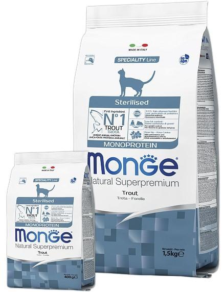 Hrana uscata pentru pisici Monge STERILISED MONOPROTEIN TROUT 1.5kg