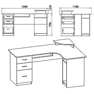 Masa de birou KompaniT CY-3 stejar sonoma