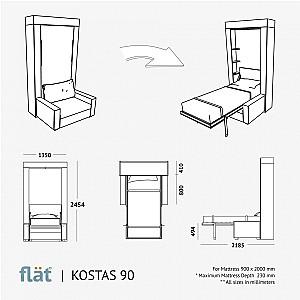 Pat rabatabil Flat Kostas 90x200 Alb
