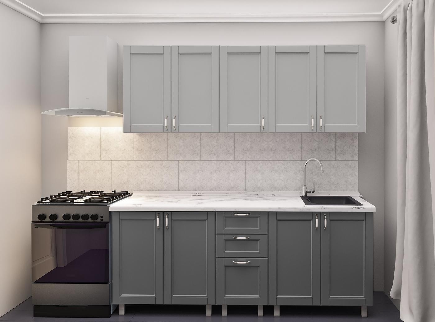 Set mobila bucatarie PS Lena 2 m (vopsita, frez. Modern) Gri Deschis/Gri