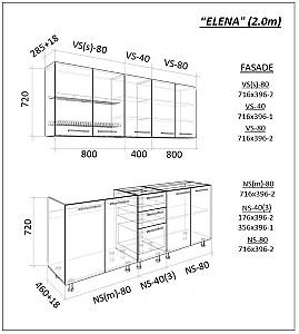 Set mobila bucatarie PS Lena 2 m (vopsita, frez. Clasic) Alb/Gri
