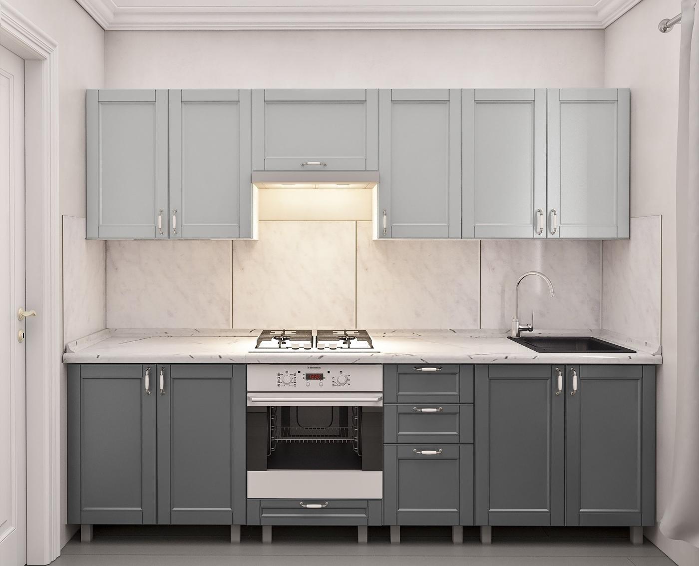 Set mobila bucatarie PS Iulia 2.6 m (vopsita, frez. Modern) Gri Deschis/Gri