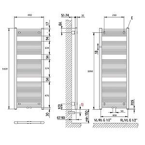Uscător de prosoape KERMI B20SM 1200x450/50mm (LS01M1200452XXK)