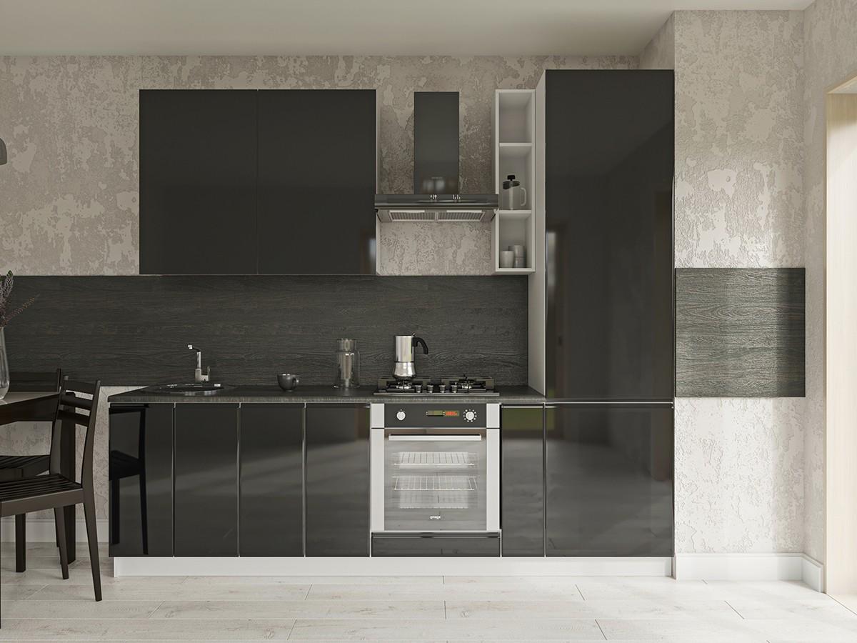 Set mobila bucatarie Confort-NV Royal Gloss 2.6 m Jet Black