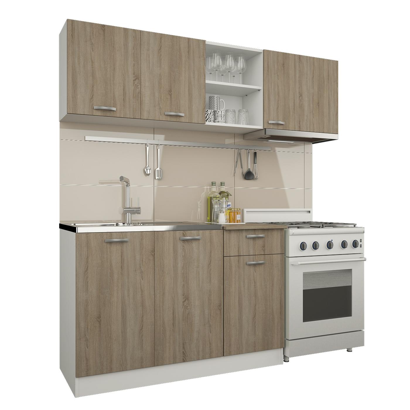 Set mobila bucatarie Haaus Kara 1.8 m Stejar Sonoma Inchis/Alb