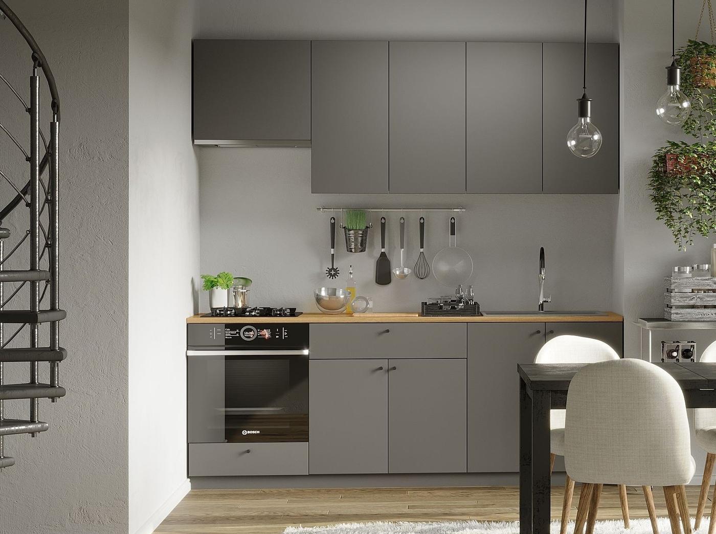 Set mobila bucatarie Fabrik Home Indivi MDF 2200 mm gri închis mat