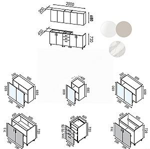 Set mobila bucatarie Modern Bono H68 2.0m Alb/Caşmir (Bej)