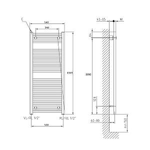 Uscător de prosoape KERMI B20S 1173x540/500 mm (LS0101200552XXK)