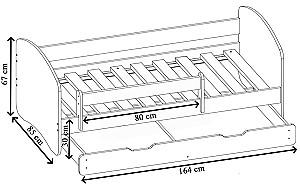 Pat copii Acma Meble Acma II 80x160 bariera/sertar/saltea 7cm Alb/Gri