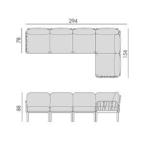 Canapea pentru gradina Nardi KOMODO 5 BIANCO Sunbrella 40370.00.139 (5locuri) Alb/Avocado