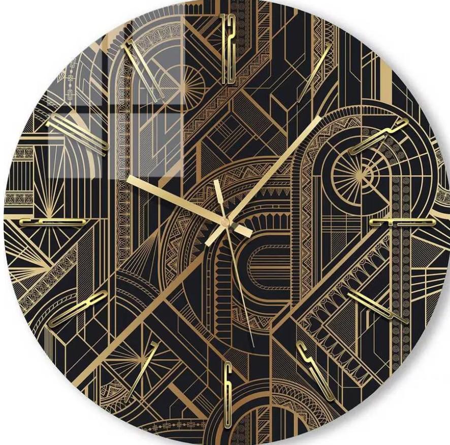 Ceas de perete Foto3D Geometrie aurie pe fundal negru
