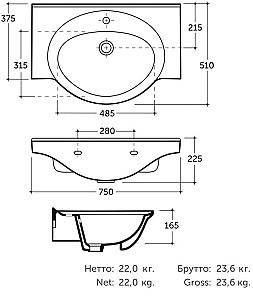 Lavoar baie Keramin Capri 75 White