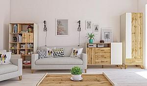 Tumba pentru televizor Neman Scandi MN-036-01 Stejar Wotan(Maro)/Alb