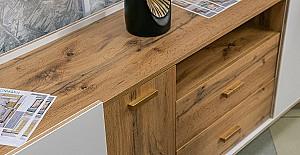 Tumba pentru televizor Neman Scandi MN-036-01 Stejar Wotan(Maro)/Alb