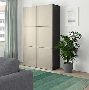 Dulap IKEA Besta Black-Brown / Selsviken glossy beige 120x40x192 cm