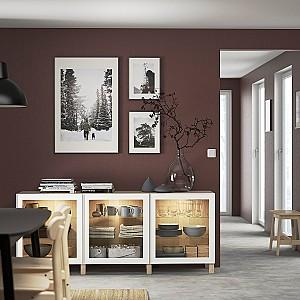 Dulap cu vitrina IKEA Besta Antique oak / Glassvik / Stubbarp White glass