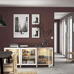 Dulap cu vitrina IKEA Besta Antique oak / Glassvik / Stubbarp White glass