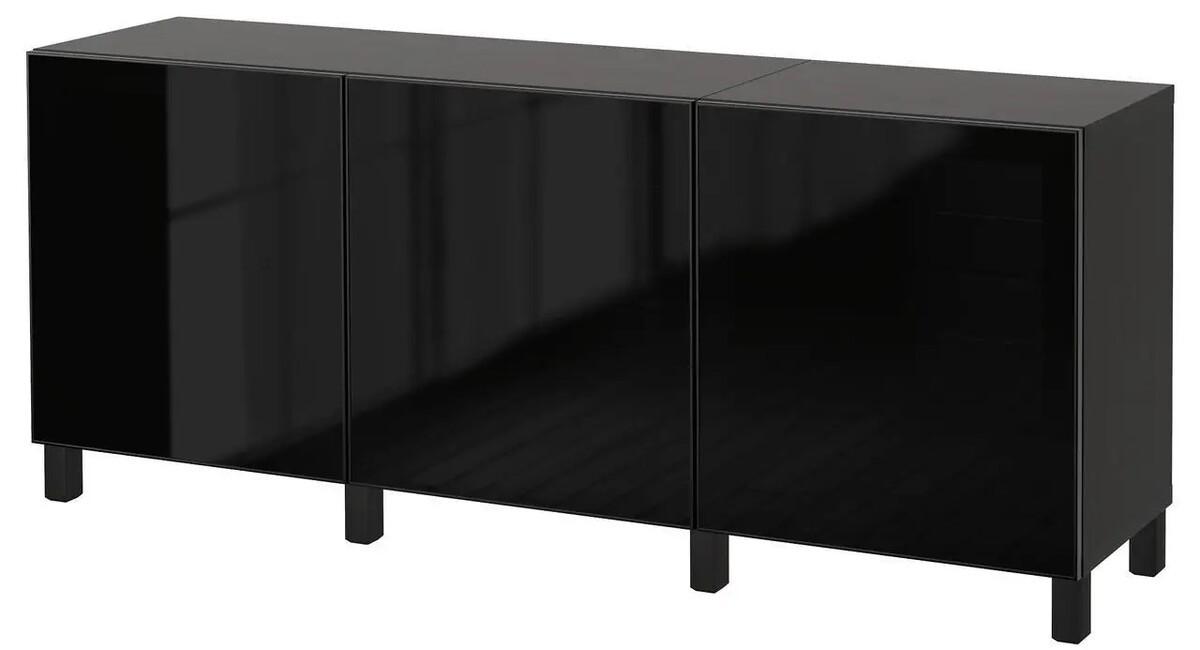 Dulap cu vitrina IKEA Besta black-brown / Glassvik / Stubbarp black / smoky glass