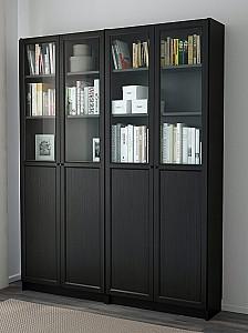 Dulap cu vitrina IKEA Billy / Oxberg black-brown 160x30x202 cm