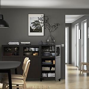 Dulap cu vitrina IKEA Besta black-brown  Lappviken / Sindvik black-brown glass 180x42x112 cm