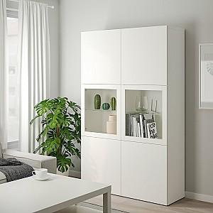 Dulap cu vitrina IKEA Besta White / Selsviken clear white / glossy glass 120x40x192 cm