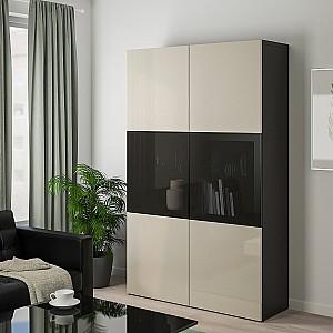 Dulap cu vitrina IKEA Besta black-brown / glossy Selsviken / smoky glass 120x40x192 cm