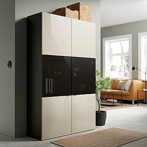Dulap cu vitrina IKEA Besta black-brown / glossy Selsviken / smoky glass 120x40x192 cm