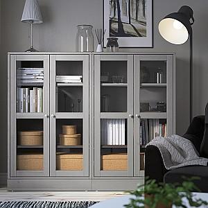 Dulap cu vitrina IKEA Havsta Gray 162x37x134 cm