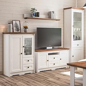 Dulap cu vitrina Neman Tivoli MN-035-05 Alb Structural/Stejar Stirling(Maro)