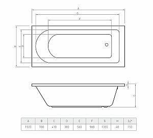 Cadă de baie Bonito Home ELARA 1500Х700 (114224)