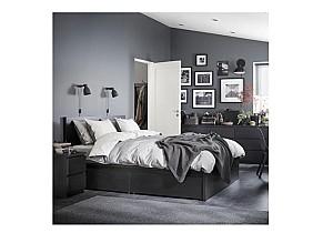 Pat IKEA Malm black-brown 140×200 cm (4 cutii depozitare)