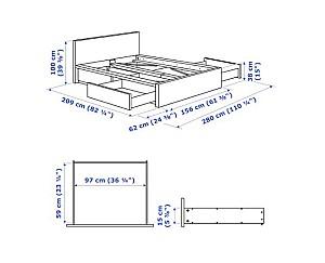 Pat IKEA Malm black-brown 140×200 cm (4 cutii depozitare)