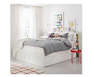 Pat IKEA Brimnes white Luroy 140×200 cm (4 cutii de depozitare)