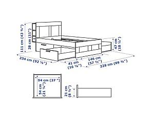 Pat IKEA Brimnes white Luroy 140×200 cm (4 cutii de depozitare)