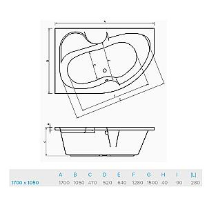 Cadă de baie Banoperito Arizona 170x105 dreapta