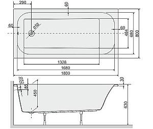 Cadă de baie Sanplast WP Free 80x180 + STW (610-040-0290-01)